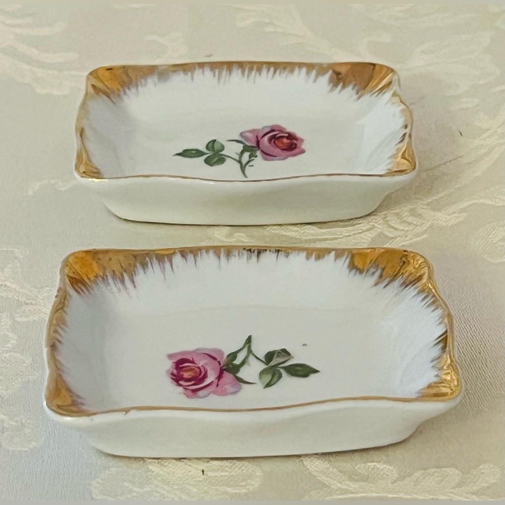 Elegant Vintage Floral Porcelain Hand Painted Japan Trinket Dishes - Picture 14 of 16